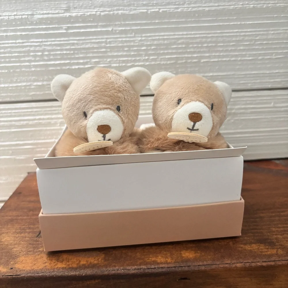 DOUDOU Compagnie Paris Baby Brown Bear Booties Plush Rattle Slippers Shoes 0-6M